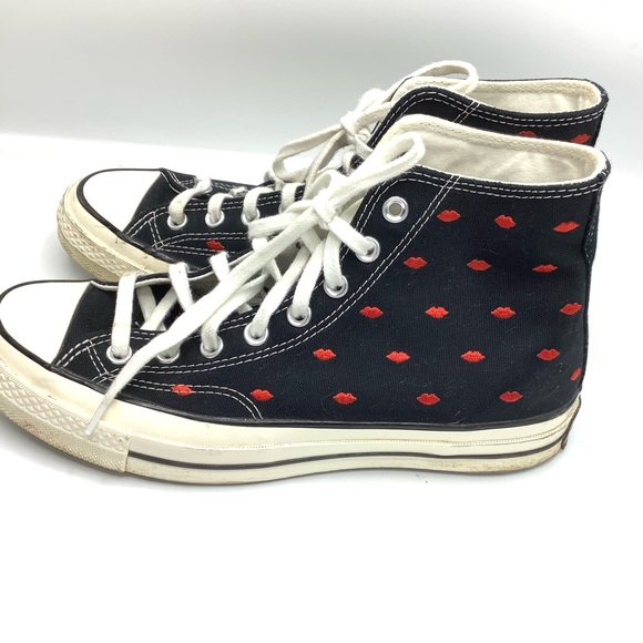 Converse Chuck 70 Hi Embroidered Lips "Love Me" Black Sneakers - Picture 2 of 8